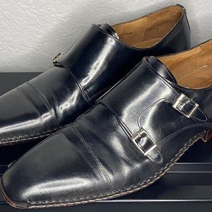 Vtg Belvedere Mens Black Dress Shoes Size 12 Handmade Leather Monk Strap